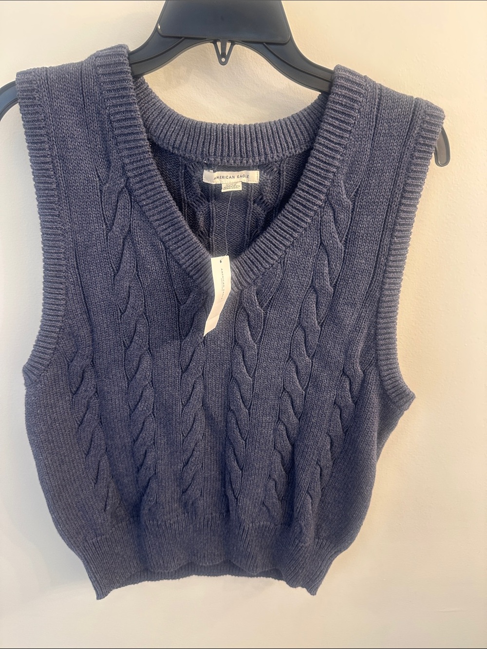 American Eagle Outfitters Cable Knit V-Neck Sweater Vest - Slate Blue SZ M